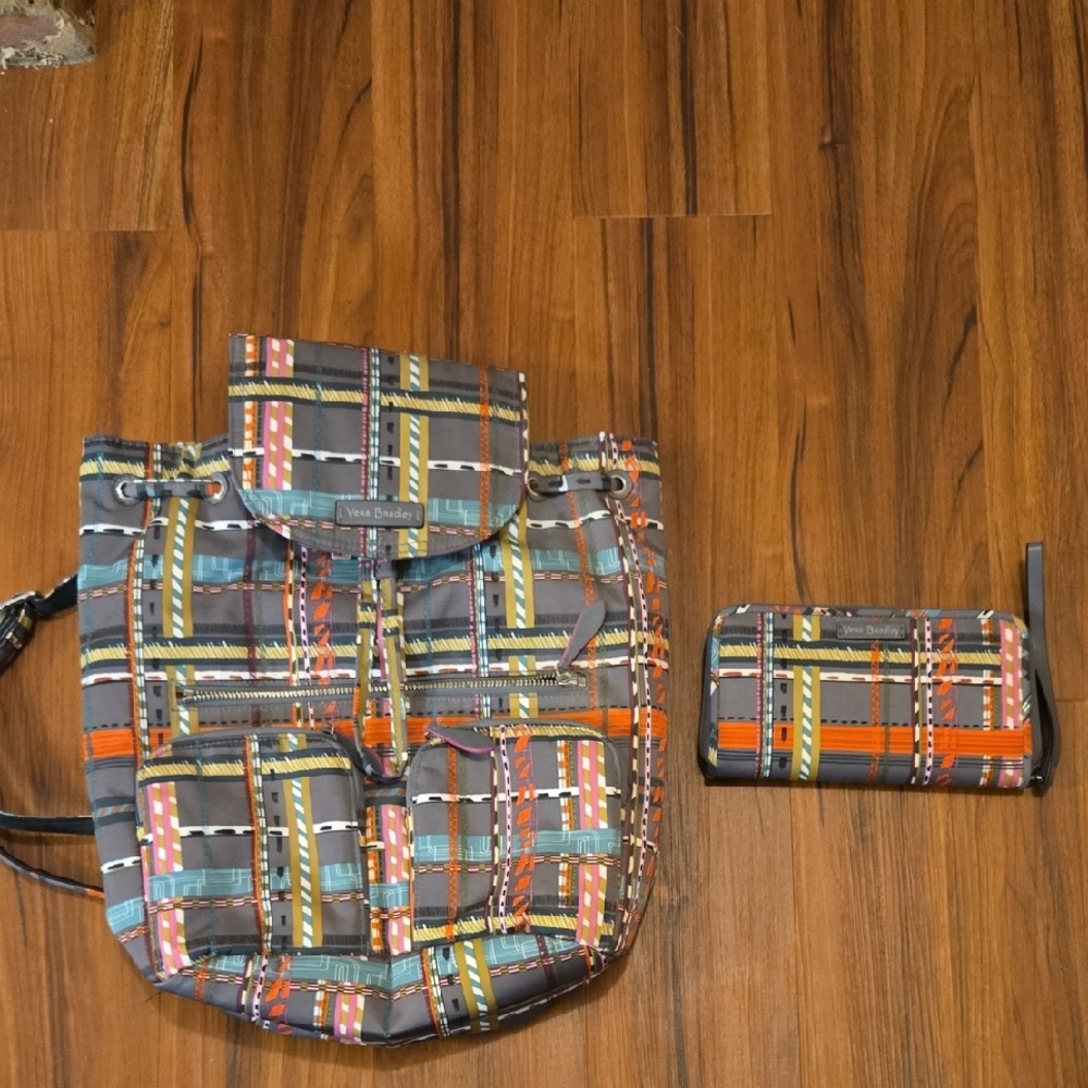 Vera Bradley Multicolor Plaid Backpack and Wallet